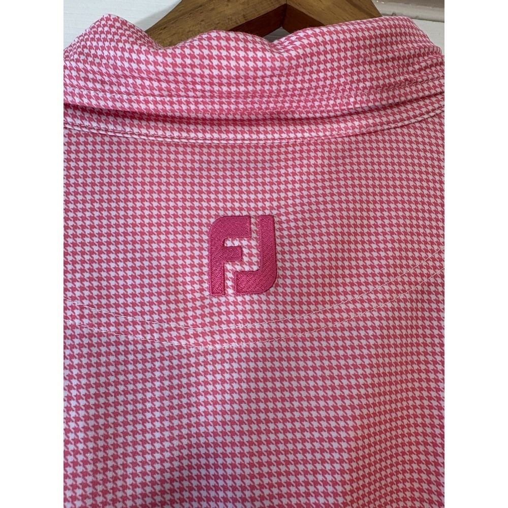 FootJoy Mens XL Pink White Houndstooth Golf Polo Shirt Stretch Logo 26069